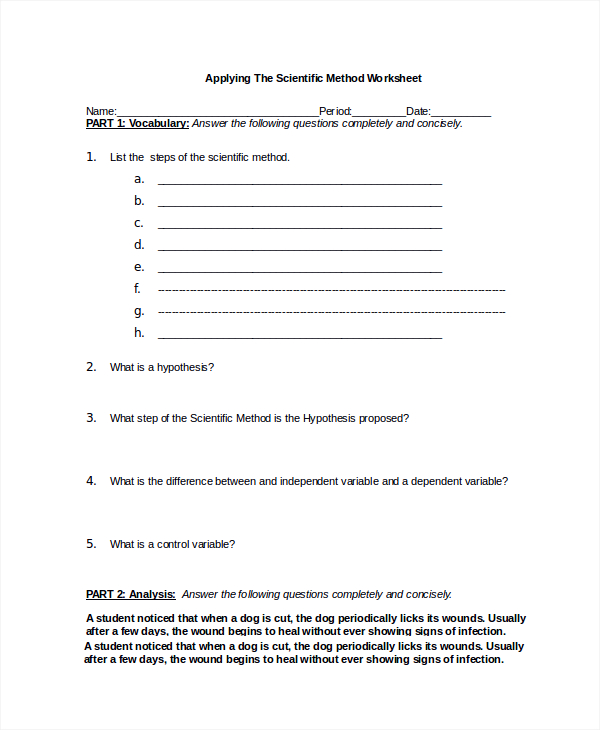 FREE 8+ Sample Scientific Method Worksheet Templates in MS Word | PDF