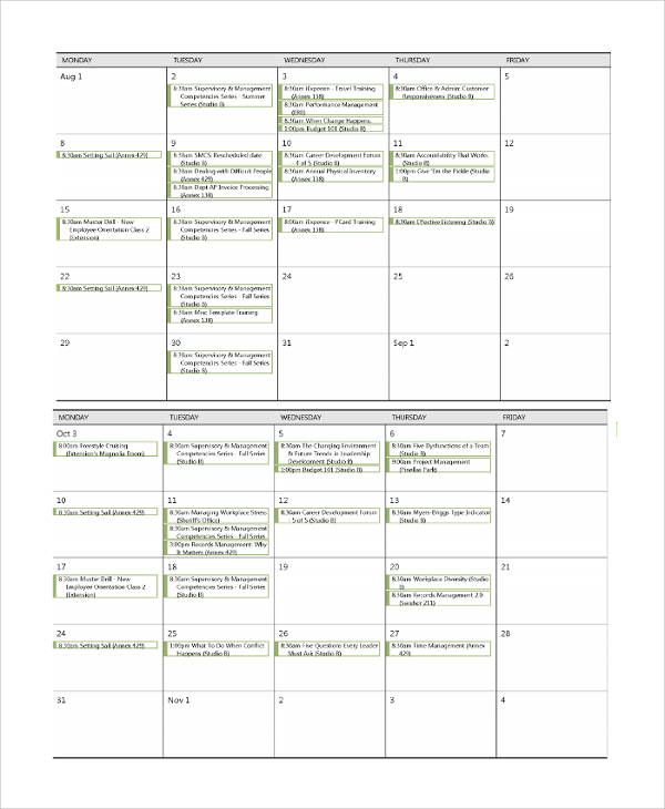 training quarterly calendar