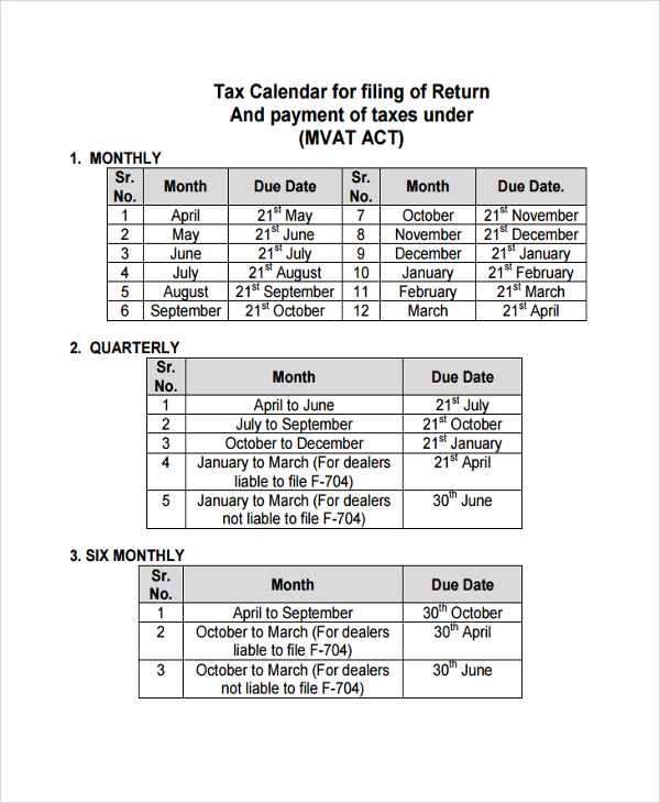tax return quarterly calendar