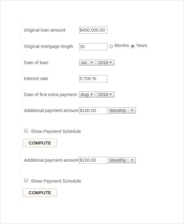 mortgage early payment calculator