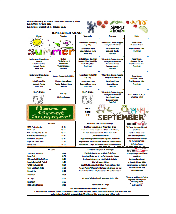 FREE 26 School Menu Templates In PSD AI MS Word