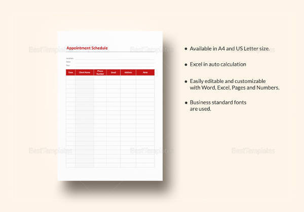 appointment schedule template