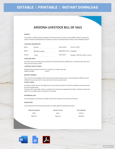 arizona livestock bill of sale form template