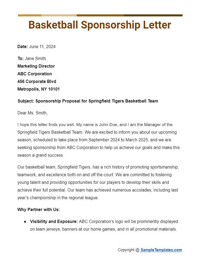 basketball sponsorship letter