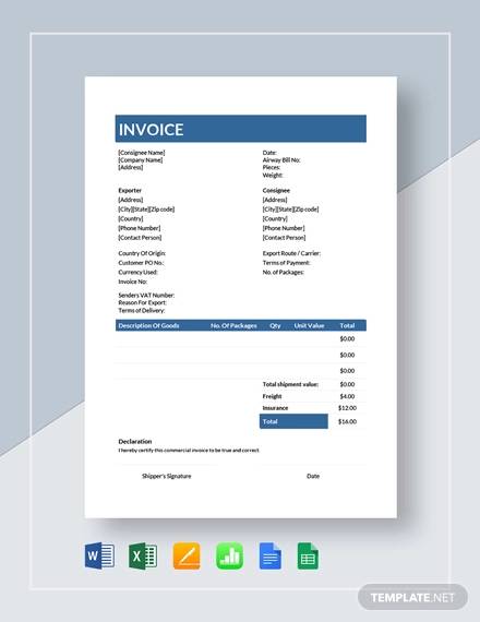 blank commercial invoice template