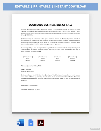 business bill of sale form template