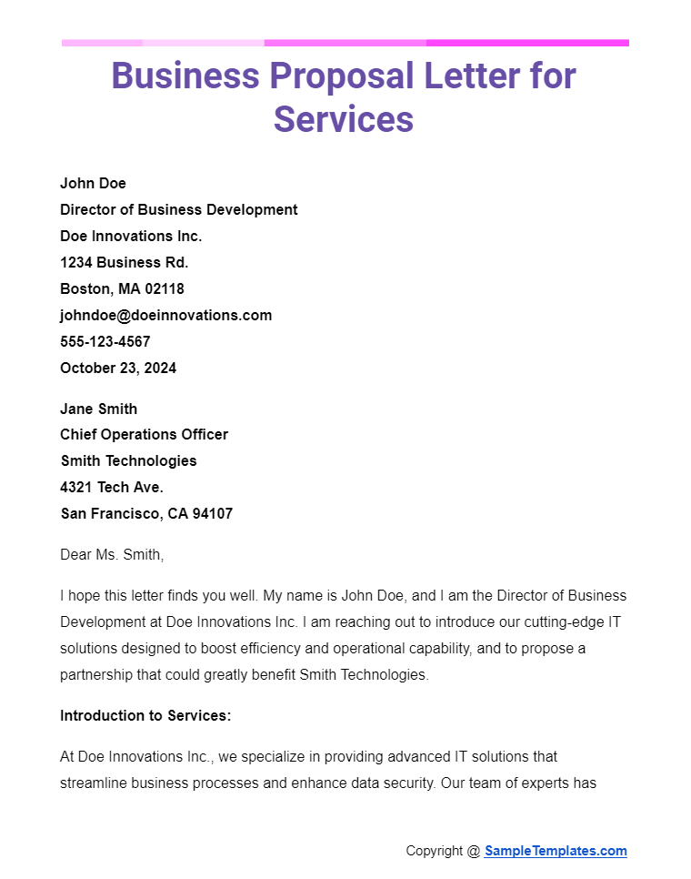 business proposal letter for services