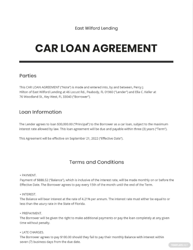 car loan agreement form template