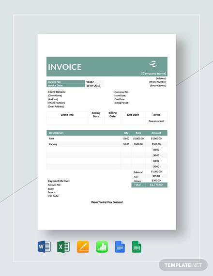 commercial lease invoice template