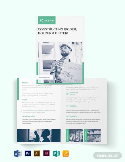 construction firm bi fold brochure template