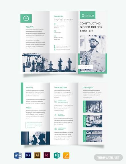 construction firm tri fold brochure template