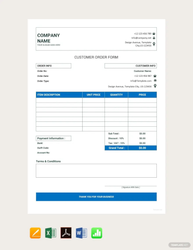 customer order form template