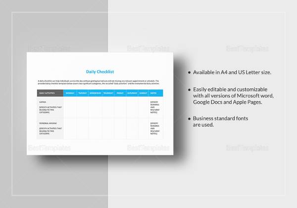 daily checklist template