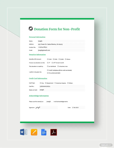 donation form template for non profit