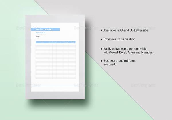 editable teacher schedule template