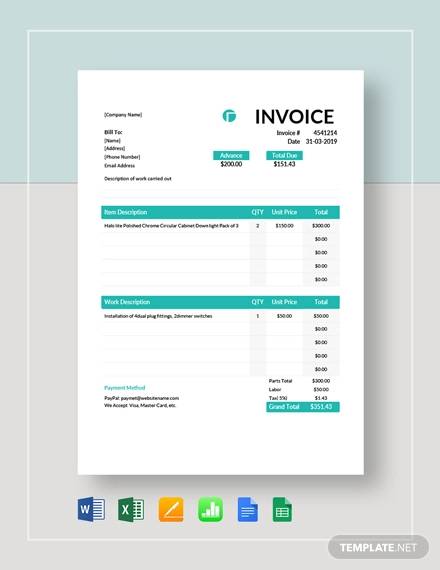 electrical contractor invoice template