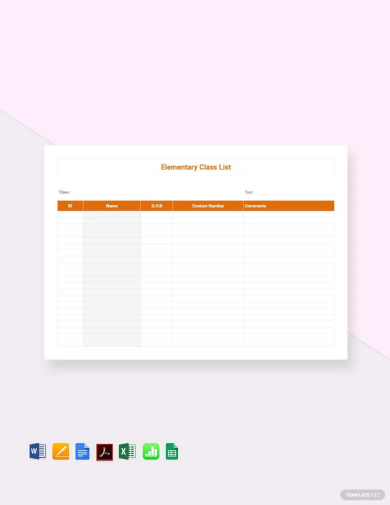 elementary class list template