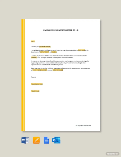 employee resignation letter to hr template