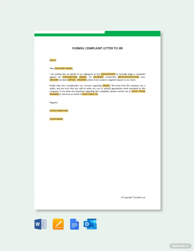 free formal complaint letter to hr template