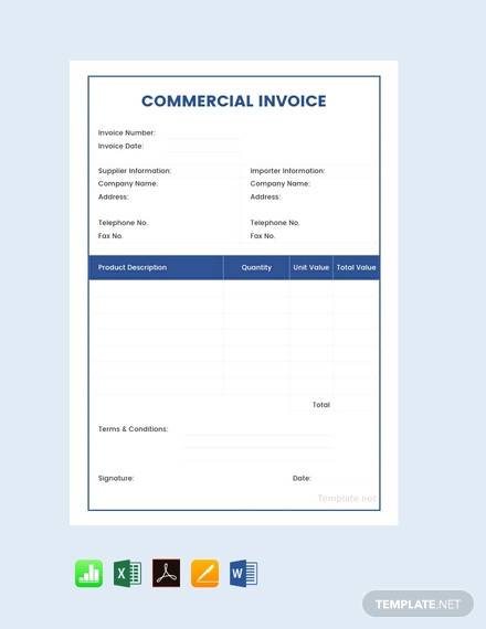 free sample commercial invoice template