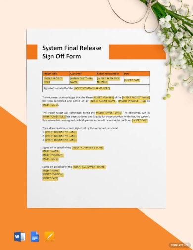 free system final release sign off form template