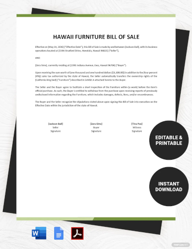 furniture bill of sale form template