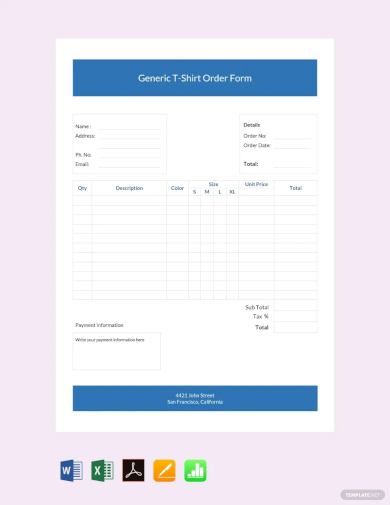 generic t shirt order form template