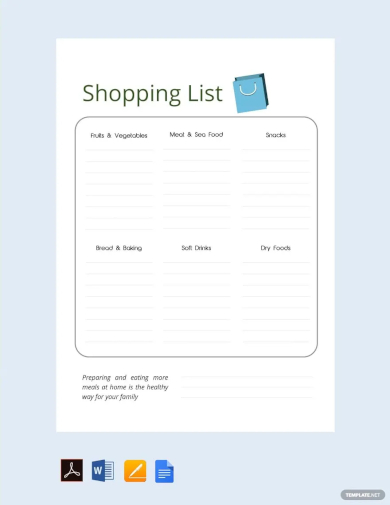 grocery shopping list template