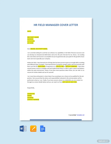 hr field manager cover letter template