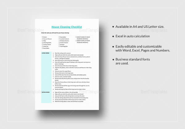 house cleaning checklist template