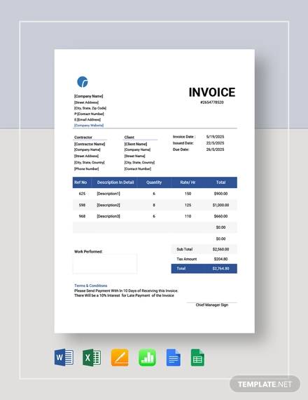 FREE 13+ Contractor Invoice Samples in PDF | MS Word | Excel