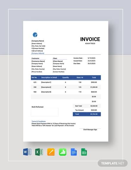 FREE 13 Contractor Invoice Samples In PDF MS Word Excel