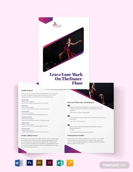 insignia dance studio bi fold brochure template