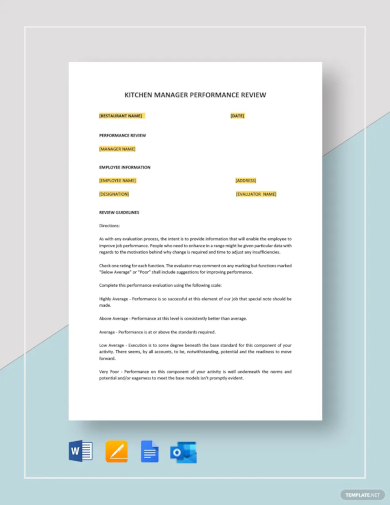 kitchen manager performance review template