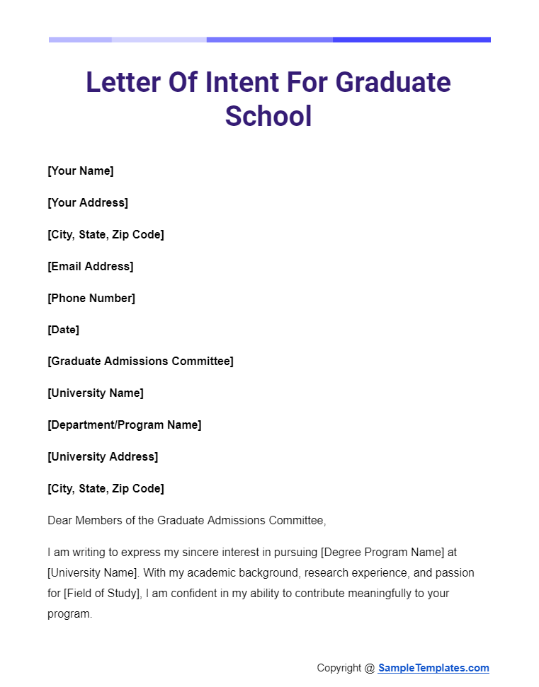 letter of intent for graduate school