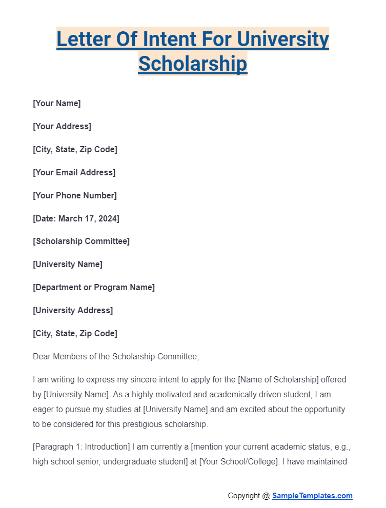 letter of intent for university scholarship