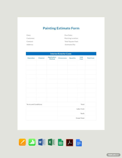 painting estimate form template