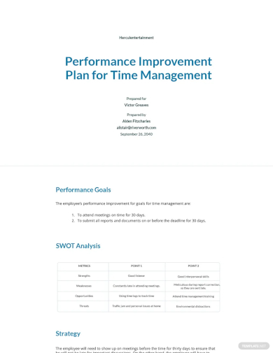 performance improvement plan for time management template