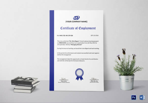 printable employment certificate