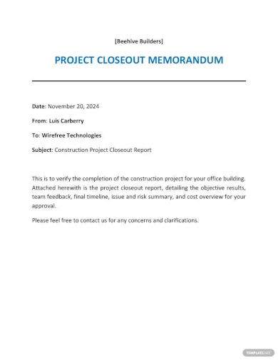 project closeout memo template