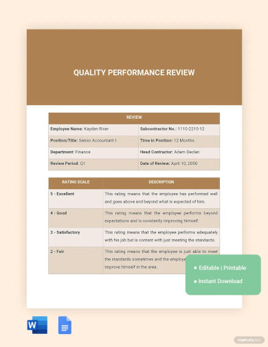 quality performance review template