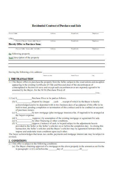 residential contract of purchase template in ms word