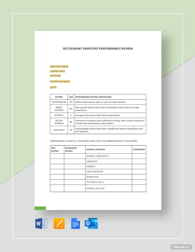 FREE 27 Performance Review Samples In PDF MS Word   Restaurant Employee Performance Review Form 