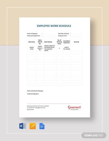 restaurant employee work schedule template