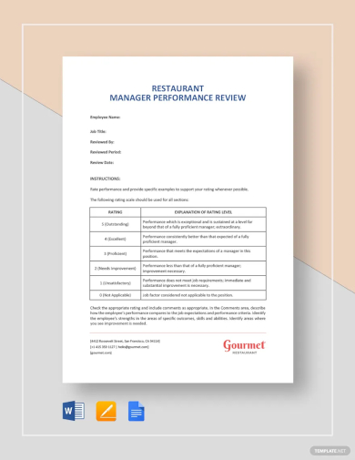 restaurant manager performance review template