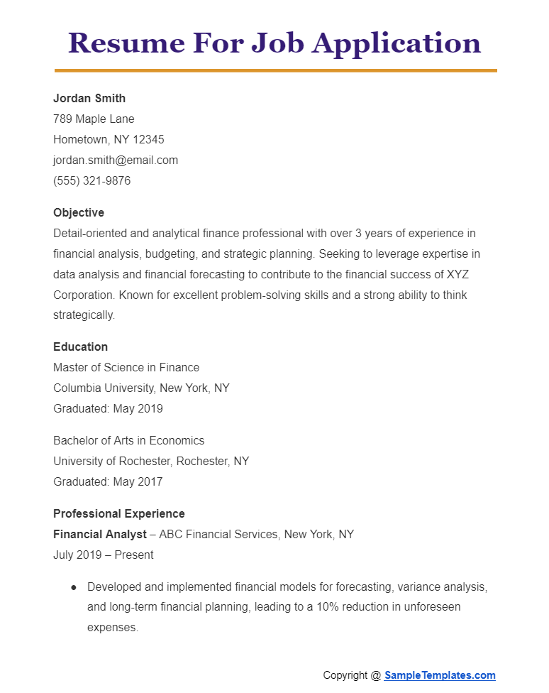 resume for job application