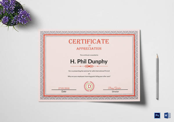 sample certificate of appreciation template