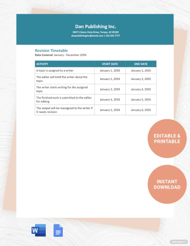 sample revision timetable template