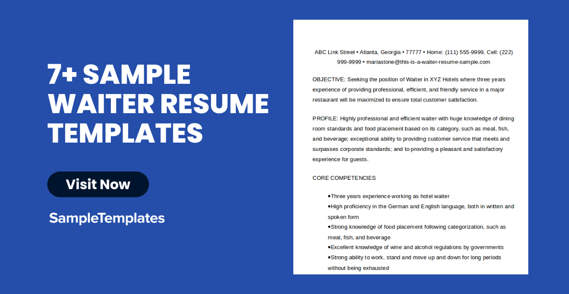 sample waiter resume templates