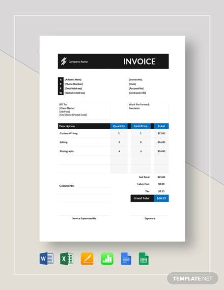 self employment contractor invoice template